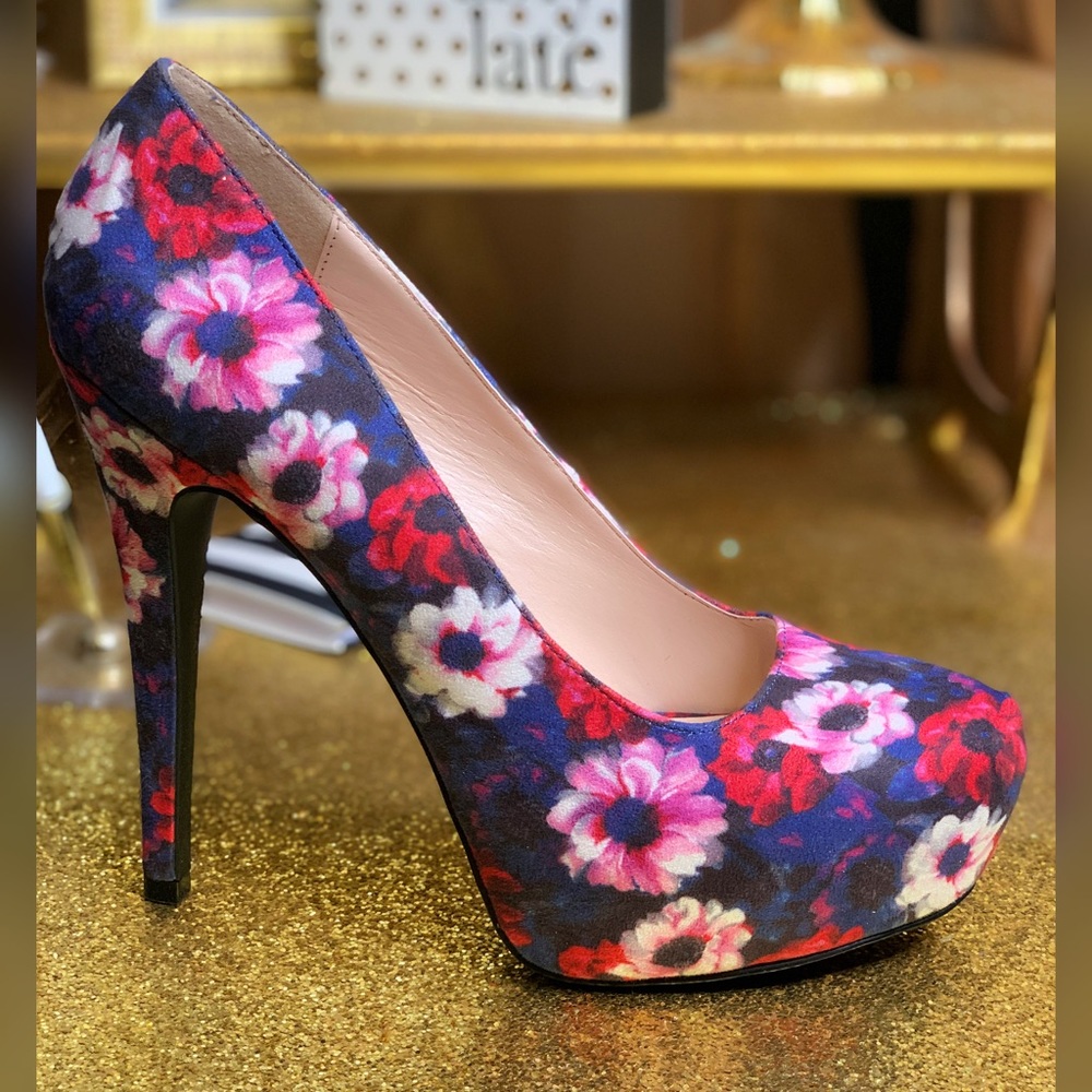 Multi Color Flower Pattern Heels
